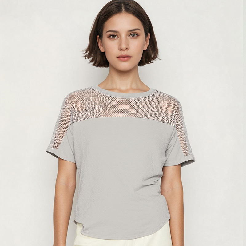 soft and skin friendly super comfortable light pink mesh short sleeved sports top unlocking a new experience of multi scene dressing