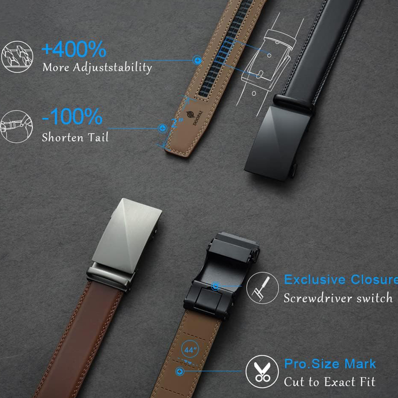 Mens Belt Durable Genuine Leather Ratchet Belt Strap with Robust Metal Clasp Strong Alloy Buckle for Boyes and Girls