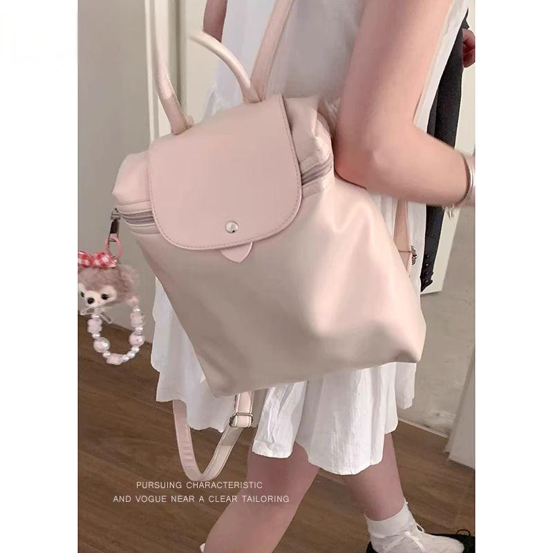 Travel New Style Housewife Trendy Leather Nylon Embroidered Women's Backpack Brown Trade New Korean Edition Leisure Backpack College Student Back