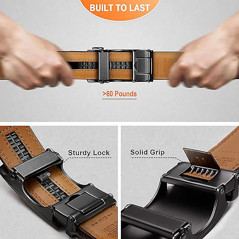 Mens Belt Durable Genuine Leather Ratchet Belt Strap with Robust Metal Clasp Strong Alloy Buckle for Boyes and Girls