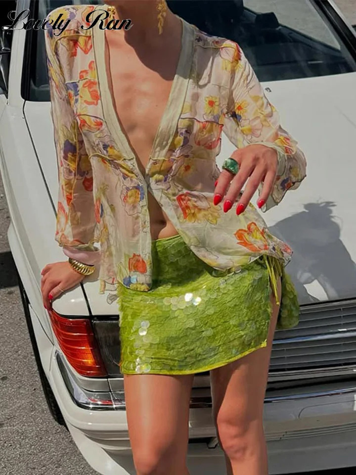 Sequin Side Split Women Skirt Bandage Slim Lady Mini Skirts 2025 Fashion Sexy High Waist Lace Up Lady Club A-line Female Vestido 250619