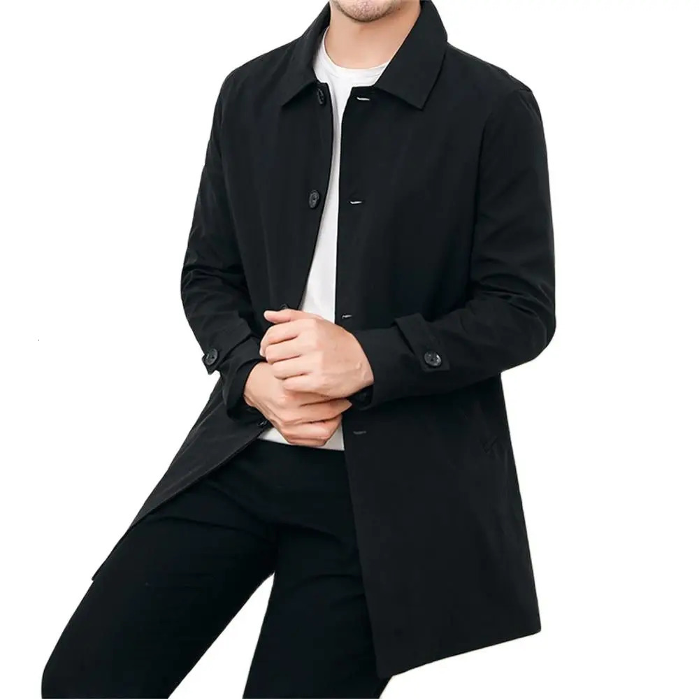 Trench Men Long Windbreaker Coat Fashion Business Casual Loose Solid Trench Mens England Style Turn Down Collar Jackets Outwear 250619