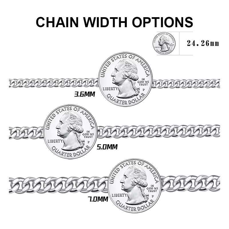RINNTIN SB104 Hiphop Thick Silver Chain Bracelet 3.6/5/7mm Width Solid 925 Silver Diamond-Cut Cuban Link Chain Bracelet for Men