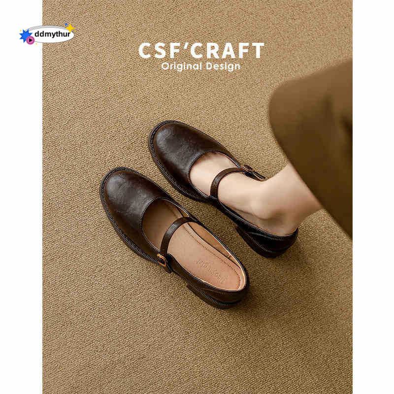 Cowhide ~ Genuine Soft Sole Mary Jane for Women 2025 New Chunky Heel JK Single British Style Small Leather Shoes ddmythur