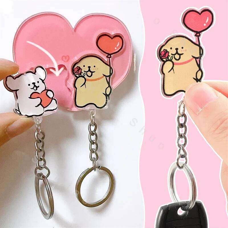 Home Decor Wall Holders Anti-Lost Couples Keychains Hanger Pendant Refrigerator Sticker Cartoon Shared Keyring Key Hook Good quality