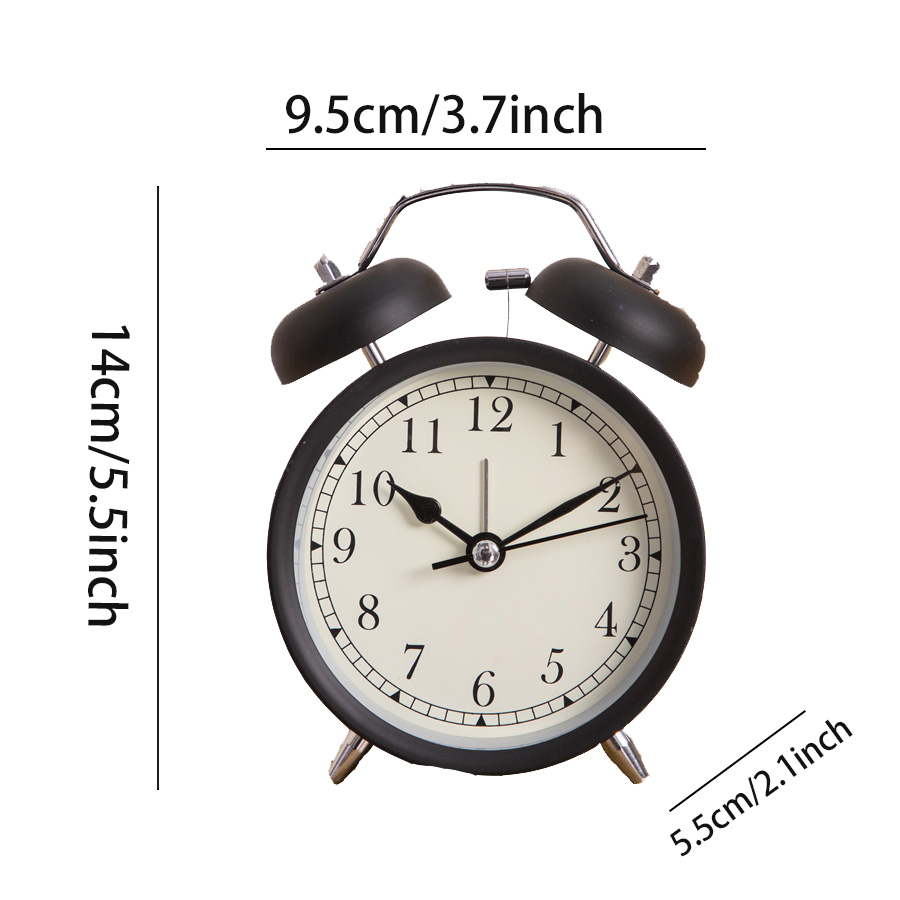 Vintage Double Bell Alarm Clock Classic Metal Shape Bedroom Bedside Silent Alarm Wake Up Call for Students