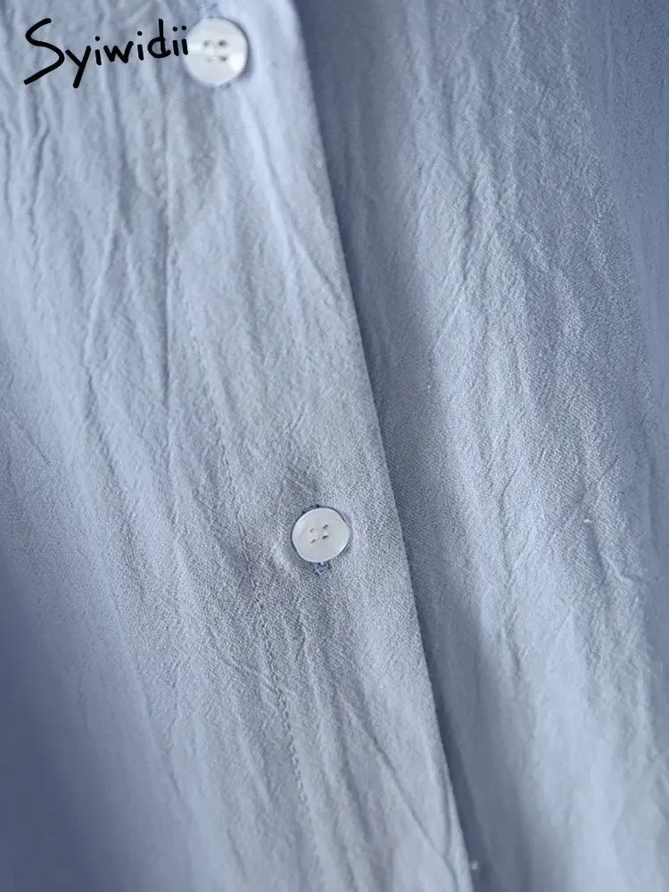 Syiwidii Long White Shirt Dress for Women Cotton Spring Fall Casual Korean Clothing Vintage Oversized Midi Robe Loose Cardigans 250619