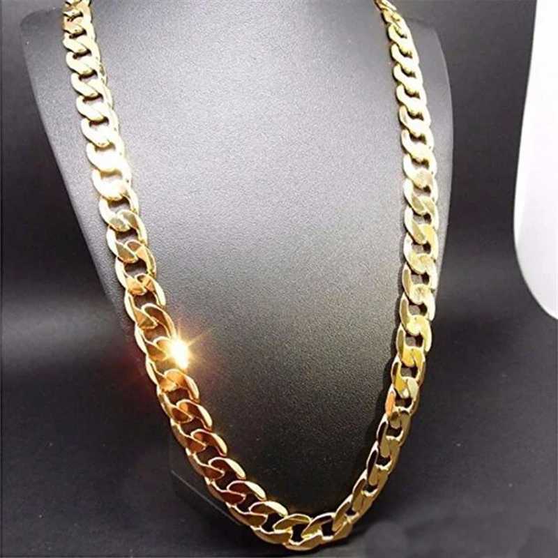 Pure Gold Color Necklace Jewelry Plated 24K Gold 10mm Heavy Necklace for Men 20 22 24 26 28 30 XJ250620