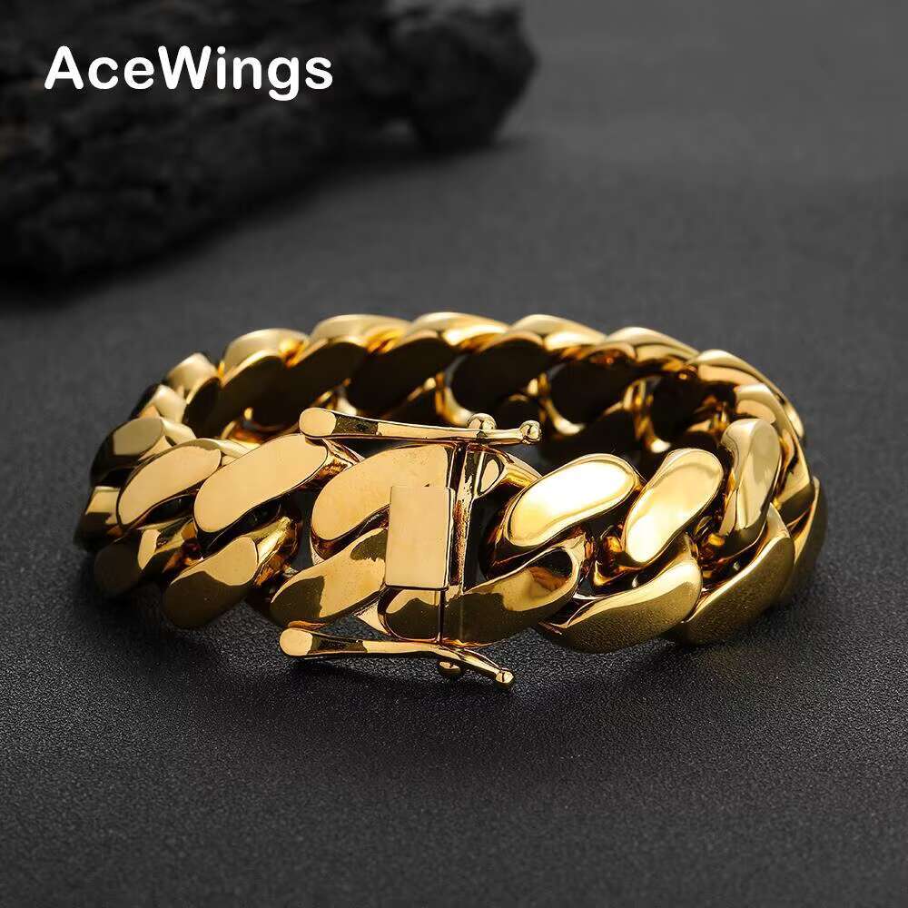 BB041 22MM Brass Cuban Bracelet Men Hip Hop Cuban Chain Bracelets
