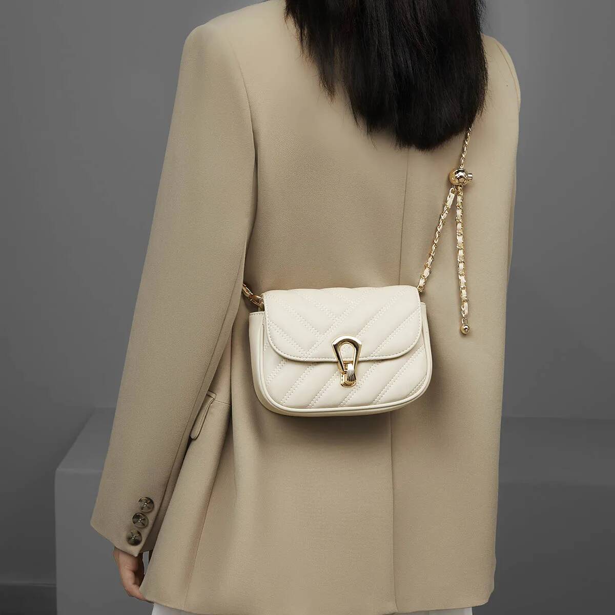 DHGM FOXER Split Leather Women Small Shoulder Bag,2025 Elegant Female Chain Crossbody Purse Mini Cellphone Bag