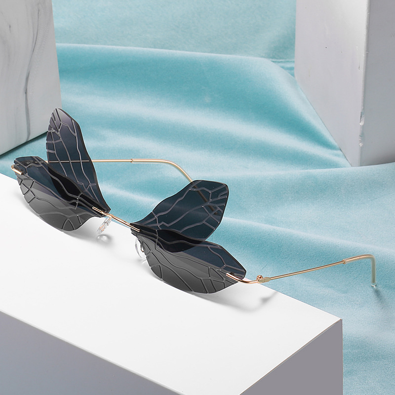 2025 Premium Luxury Steampunk Dragonfly Brass Rimless Sunglasses Gradient Translucent Lenses UV400 for Women Statement Eyewear