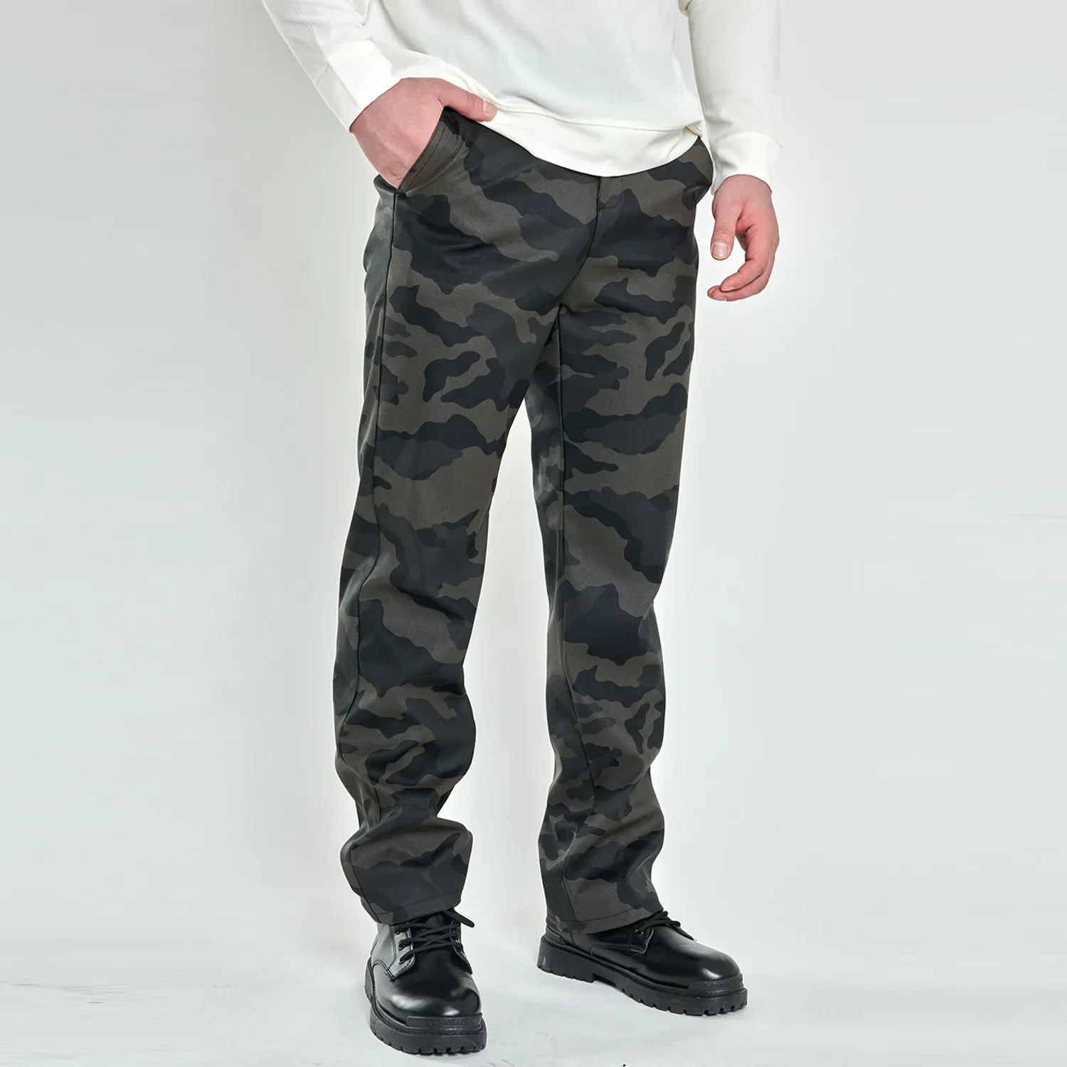 Casual Mens Leather Pants High Waist Straight Tube Windproof Waterproof and Stainresistant Camouflage White Black 250614