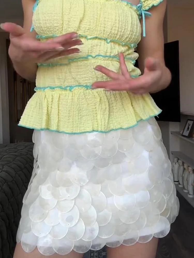 Chic Sequin Mini Skirt for Women Sexy Slim Fit Shiny Short Skitrs Streetwear for Summer Autumn Beach Holiday Lady Clothing 2025 250619