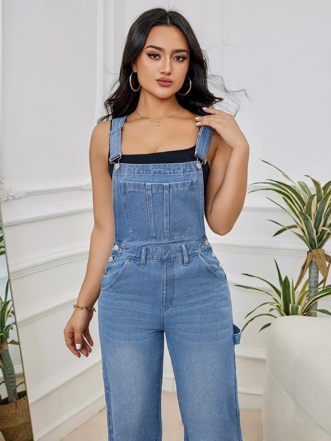 Womens Denim Bib Jumpsuits Casual Sleeveless Adjustable Straps Loose Baggy Cargo Jean Overalls Y2K Jumpers With Pockets 250619