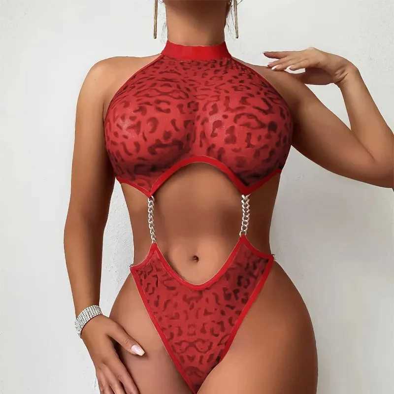 Hot Sexy Leopard Print Bodysuit Woman Sexy Lingerie Fishnet Bodystockings Erotic Dress Fancy Underwear Porn Cosplay Costume New W250620