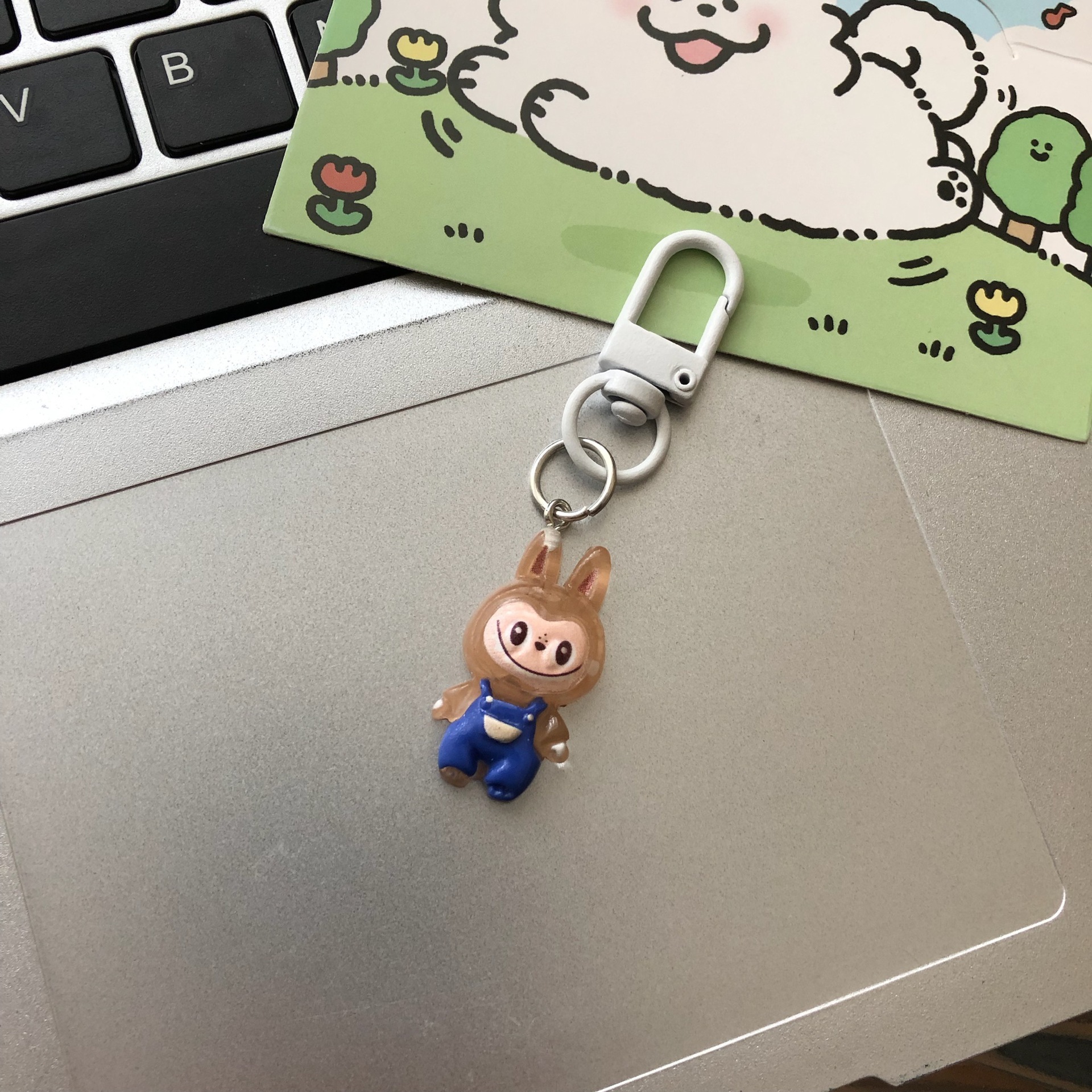 Original Cartoon Overalls Labubu Keychain Cute designer keychain Free delivery Plush Pendant Keyring Elf Bag Charm Gift