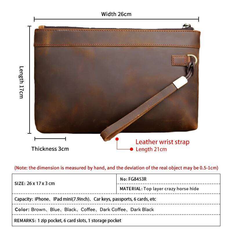 100% Genuine Leather Men's Clutch Wallet Zipper Business Daily Handbag Large Capacity Purse For Man Phone Pouth Hand Bag
