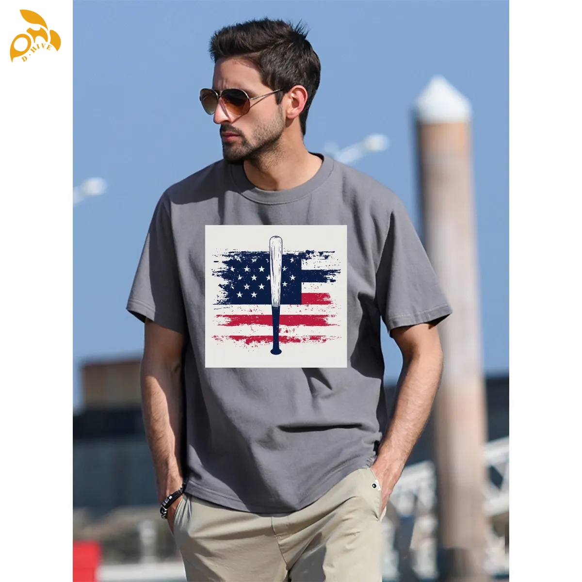 free shipping of customized American men's T-shirt 180GSM with exquisite patterns from US