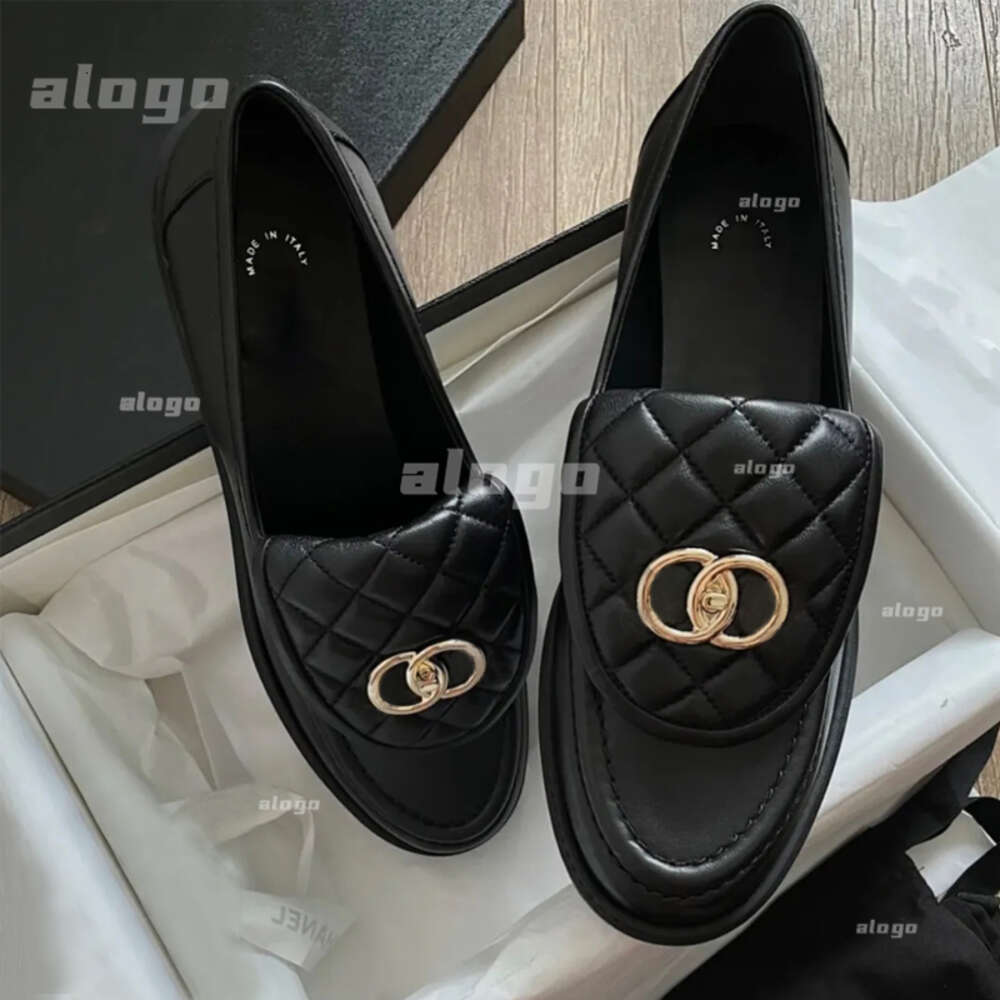 Dress Shoes Loafers Fall Fashion Leather Ringer All-match Small ALogo Leather Shoes High-quality Women's Single Foot Metal Buckle Black Platform Sneakers Single Shoe