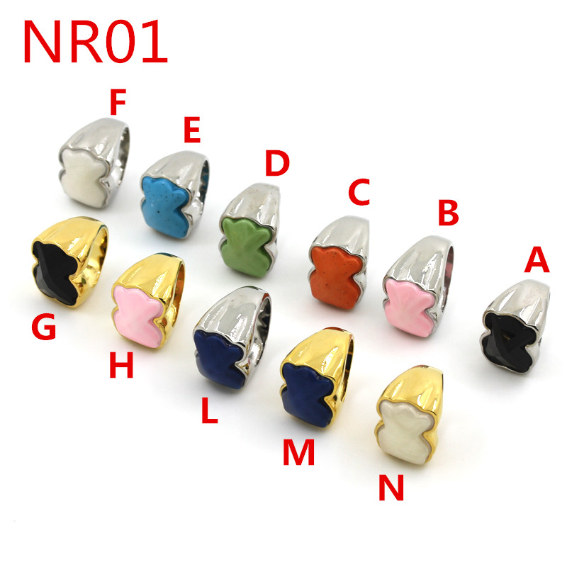 New Fashion Women Men Gold Silver Bear Animal Letter Heart Circle Stainless Steel Black Whtie Pink Blue Glass Zircon Cartoon Rings Jewelry