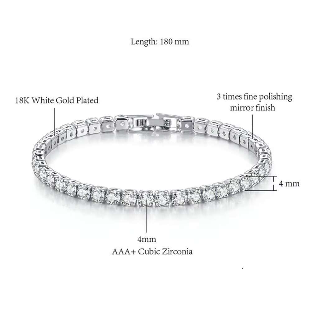 14K Gold Plated 4MM Iced Out Diamond 3A CZ Chain Men Women Jewelry Cubic Zircon Classic Tennis Bracelet