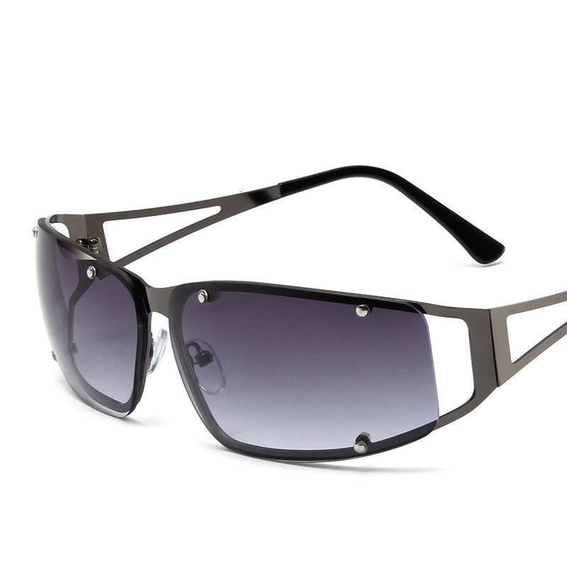 Designer sunglasses Y2K Cyberpunk Metal Hollow Frameless Unisex Sunglasses UV400 Polarized with Holographic Lenses
