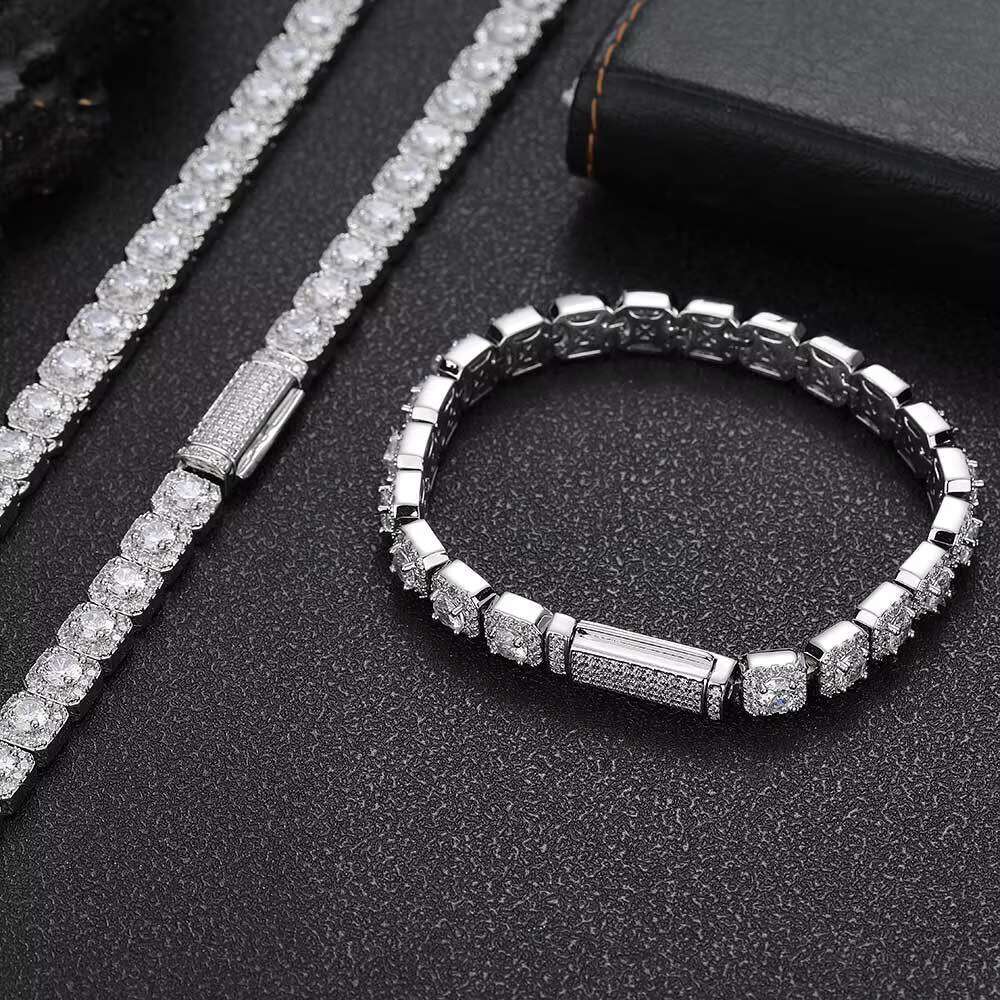 Men Jewelry Bracelet Chains Silver Golden Plating 7mm Hip Hop Zircon Diamond Cuban Link Bracelets Chain for Mens Gift