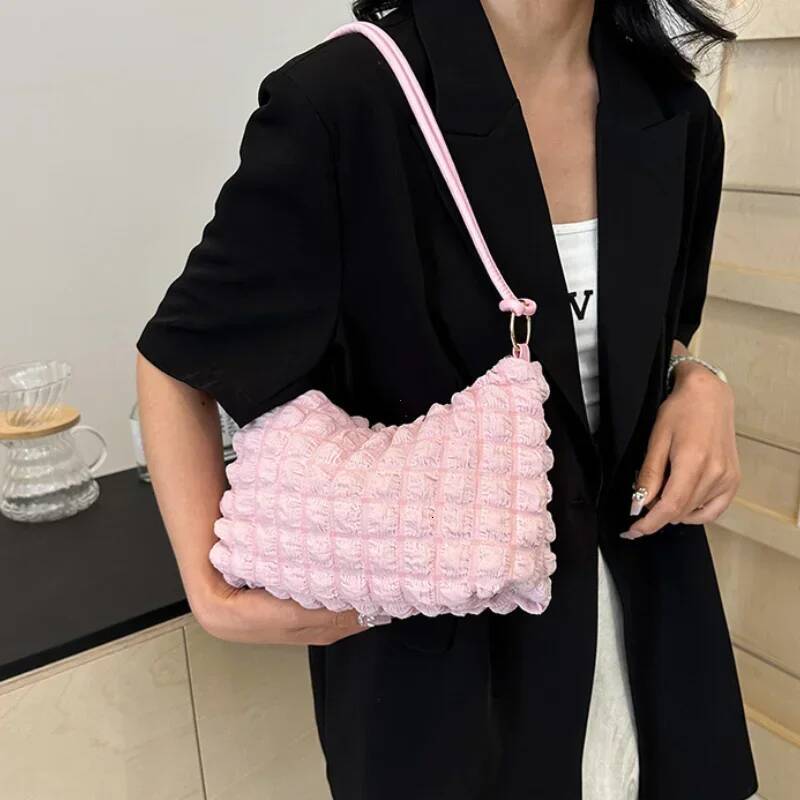 DHGM Canvas Wrinkle for Women Shoulder Bags Pleated Bubbles Handbags Padded Casual Underarm Quilted Tote Cloud Bag Purse