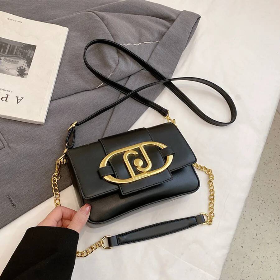 DHSM Designer Handbags For Women Leather Metal Buckle Flap Square Shoulder Fashion 2024 Ladies Messenger Bags Females Casual