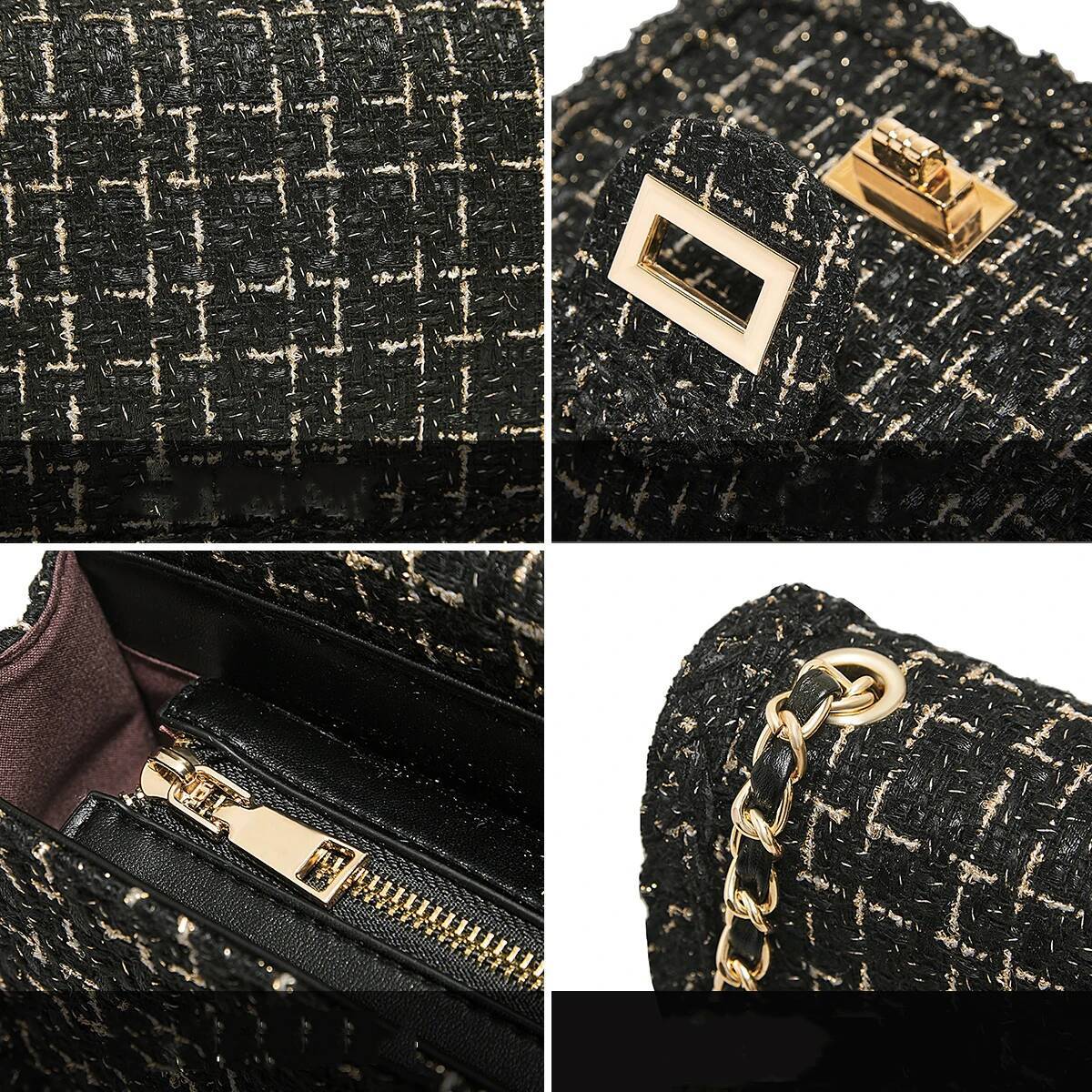 DHGM DHGM FOXER Fabric Women Chain Shoulder Small Flap 2025 Summer PU Female Fashion Crossbody Bag Purse Gift for Wife,Girlfriend