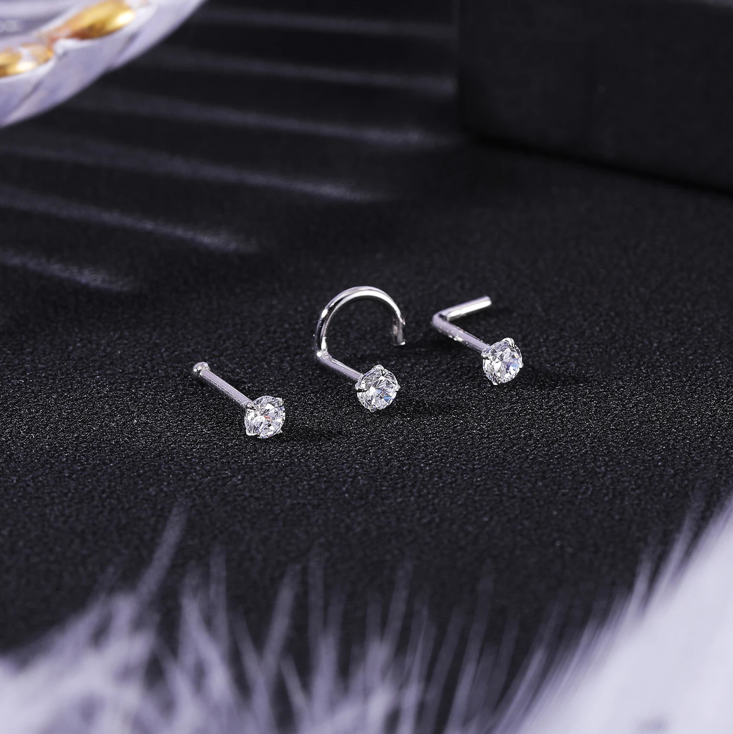 ZS 1820G 925 Sliver Nostril Piercings Gold Plated Nose Studs Shiny Zircon Septum Rings for Women Real Sterling Stud 250613