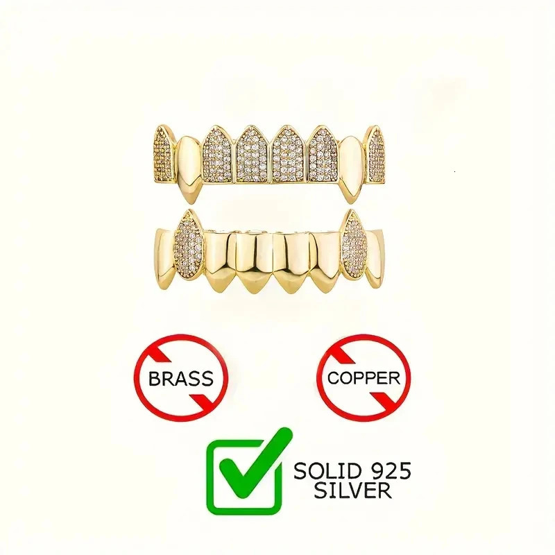 2pcs S925 Silver With 47 Hip Hop Street Rap Men Women Teeth Grill Ice Micro Pave 18k 250613