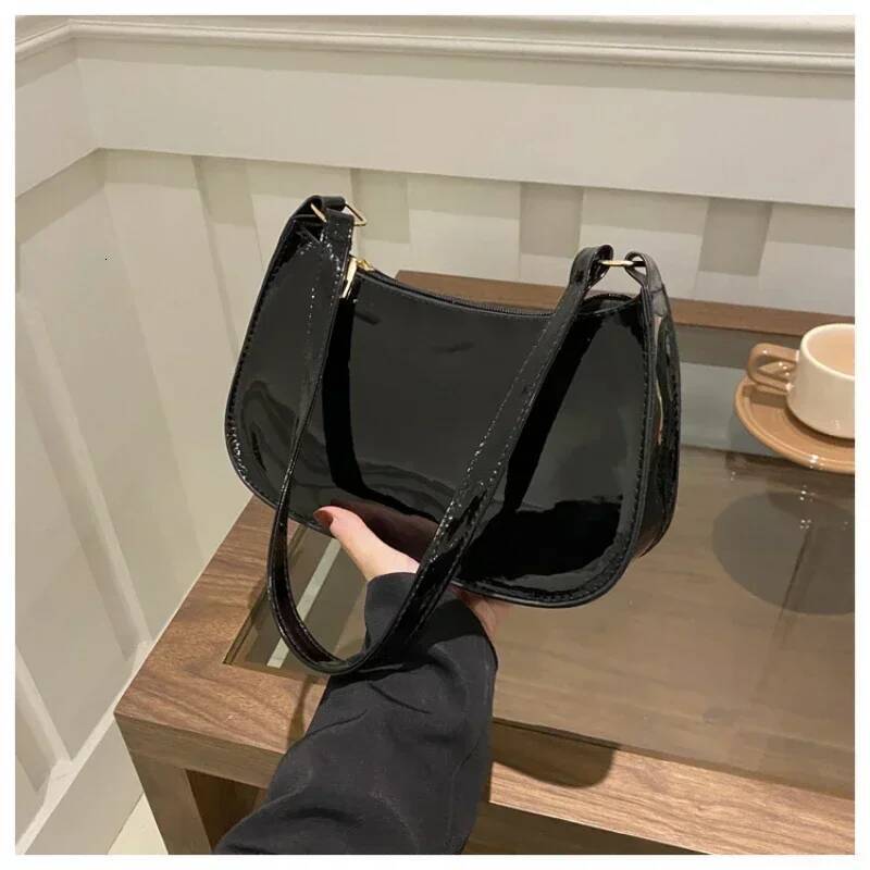 DHGM Women's Patent Leather Versatile Fashion Shoulder Casual Commuting Bags Girl Brand Designer Zipper Handbag Korean 2025