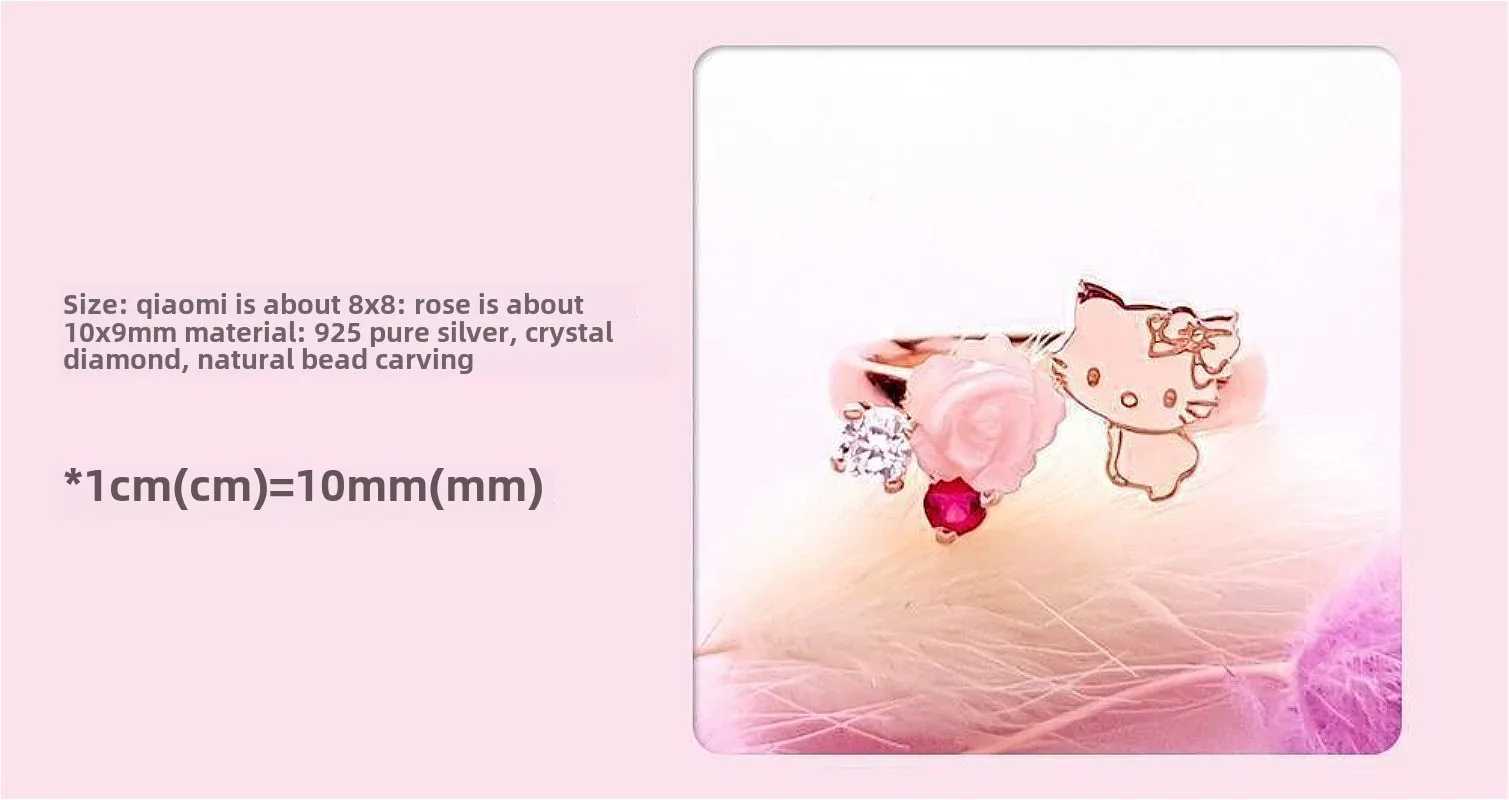 Sanrio Cartoon Character Hello Kitty Mymelody Ring Kawaii High-end Opening Rose Gold Rings Versatile Cute Girla Birthday Presentw250620