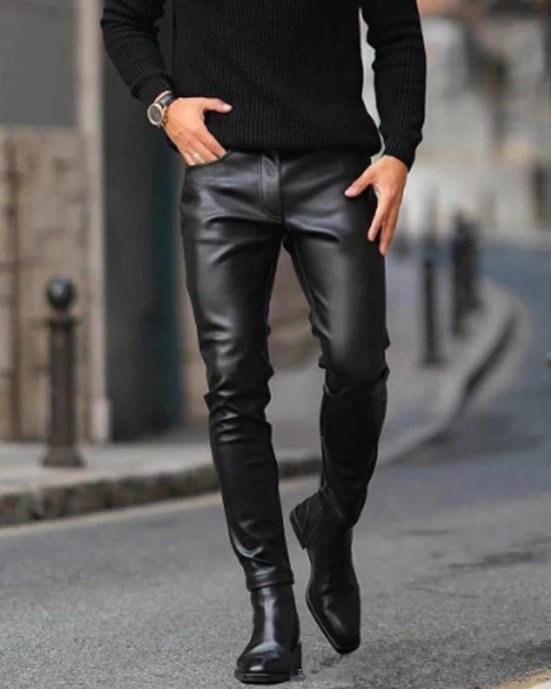 Drop Leather Pants For Men Elastic Fashion PU Trousers Streetwear 2023 Spring Autumn Motorcycle 250614