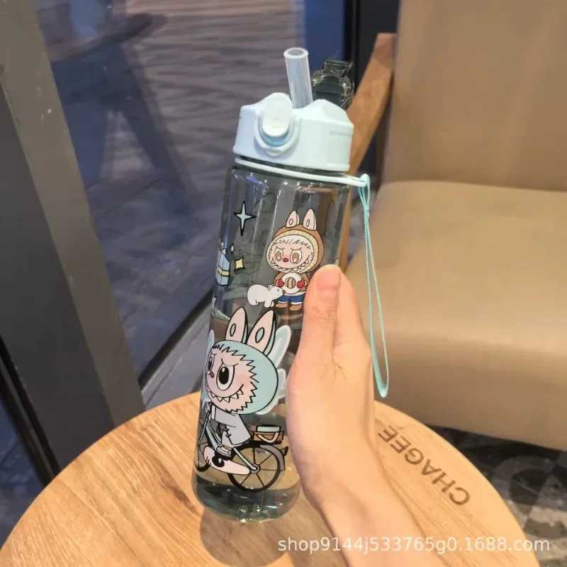 New Labubu Water Glasses for Women and Men Cute Fashion Sports Outdoor with Straw Cup High Value Cartoon Anime Water Bottles Kids Gift M250620