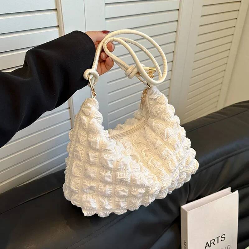 DHGM Canvas Wrinkle for Women Shoulder Bags Pleated Bubbles Handbags Padded Casual Underarm Quilted Tote Cloud Bag Purse