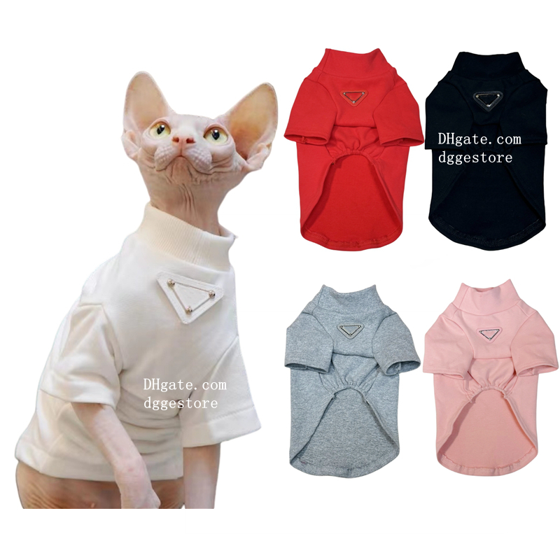 free shipping Designer Dog Clothes Pets Pullover with ic Triangle Decoration Breathable Cotton Solid Color Summer Cat Shirt for Allergy White A932