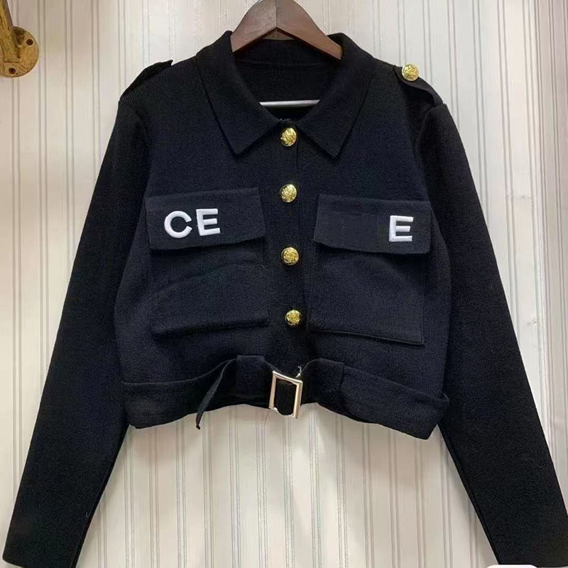 Women's jacket designer fashion pocket embroidery metal buckle knitted cardigan jacket spring and autumn long sleeved women's slim fit high-quality short top