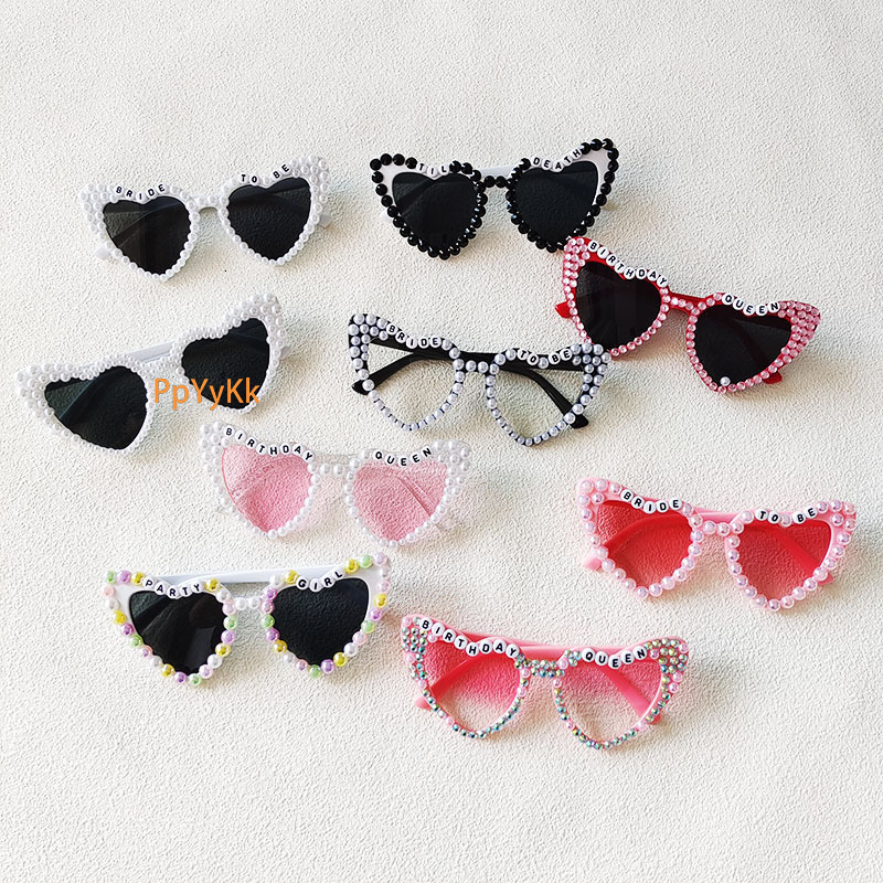 2025 Bride Designer Sunglasses Fashion Rhinestone Inlaid Bride Letter Pearl Heart Female Bachelorette Party Sunglasses
