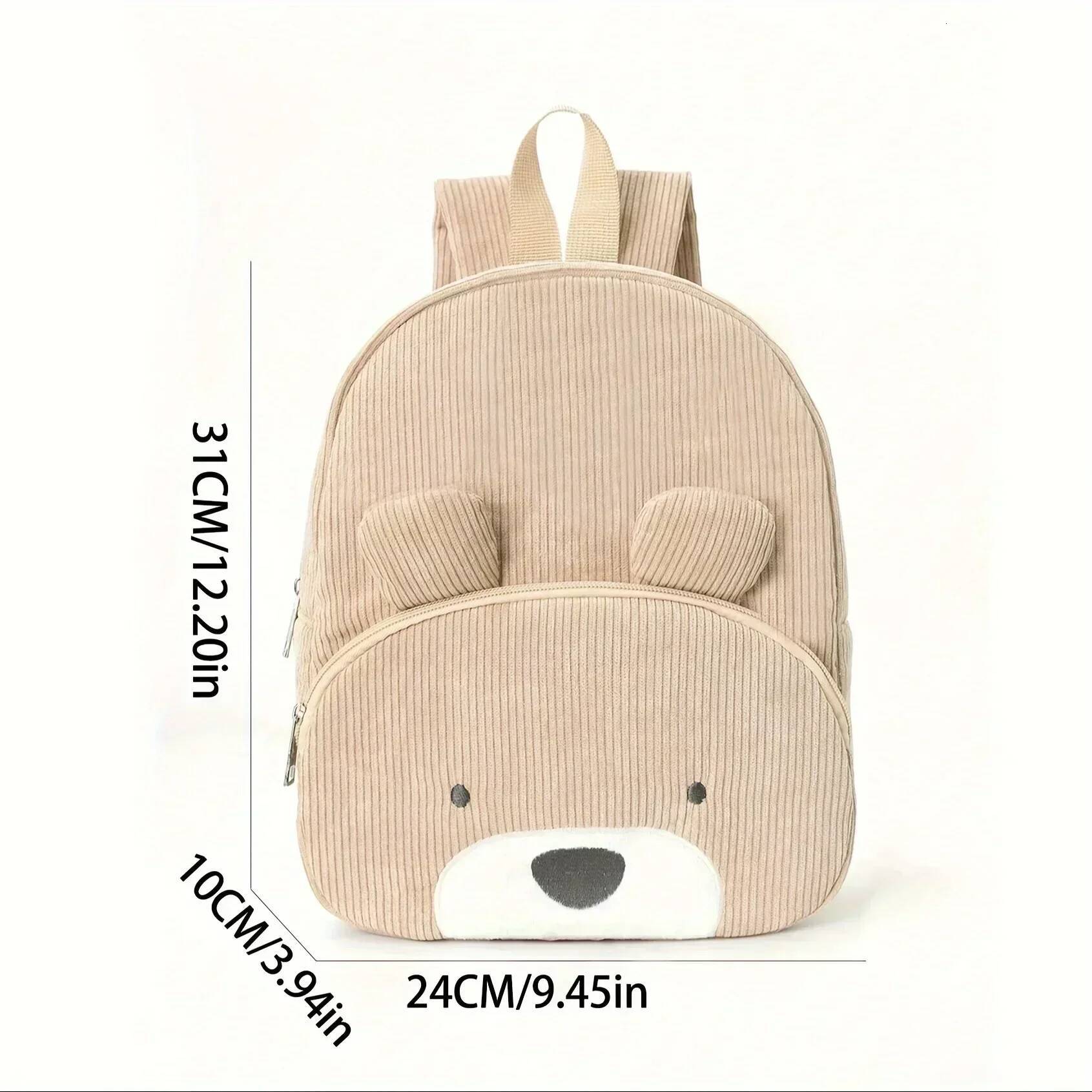DHSM Customized Toddler Cartoon Bear Corduroy Large Capacity Embroidered Name Backpack Plush Bag