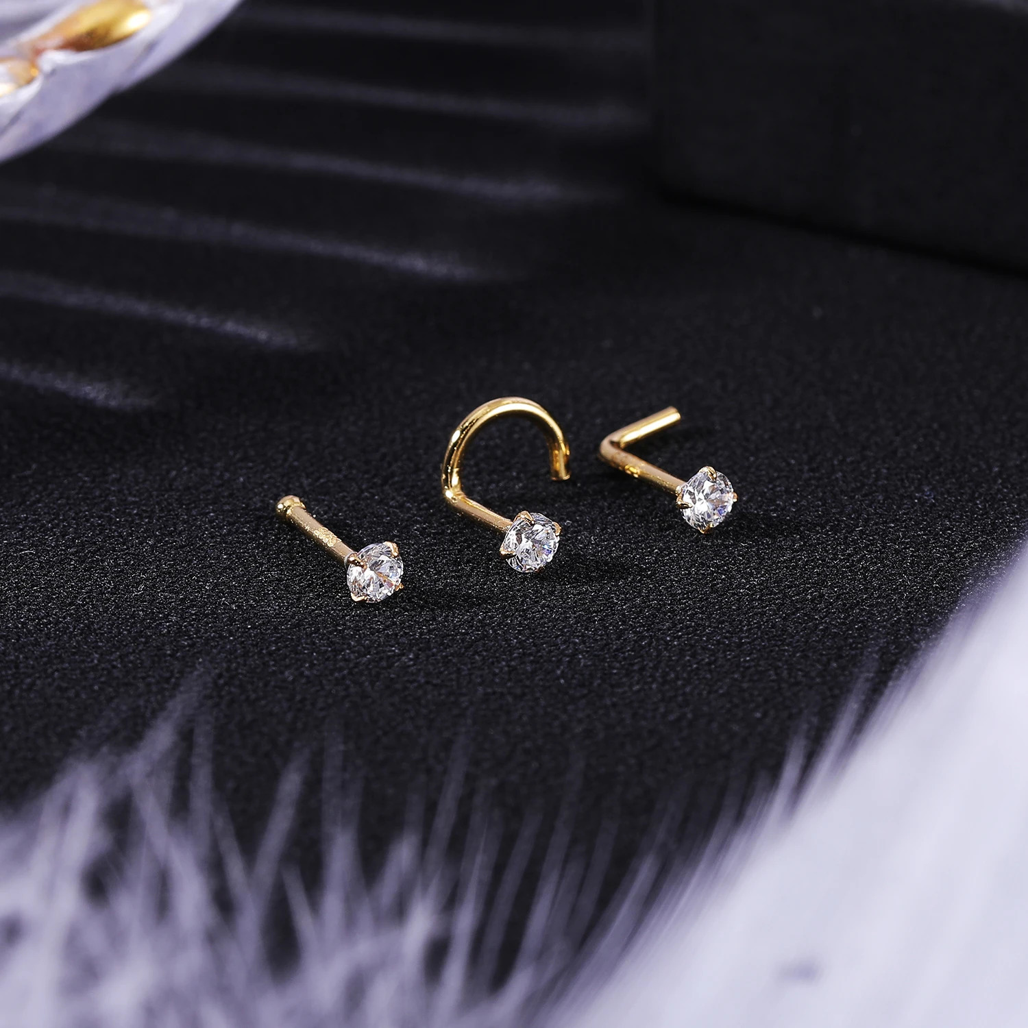 ZS 1820G 925 Sliver Nostril Piercings Gold Plated Nose Studs Shiny Zircon Septum Rings for Women Real Sterling Stud 250613