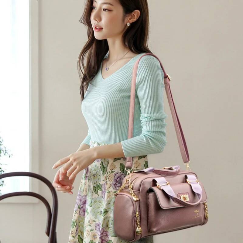 DHSM Designer Purse and Handbag Fashion High Quality Women's Shoulder Large Capacity Soft Leather Locomotive Crossbody Bag