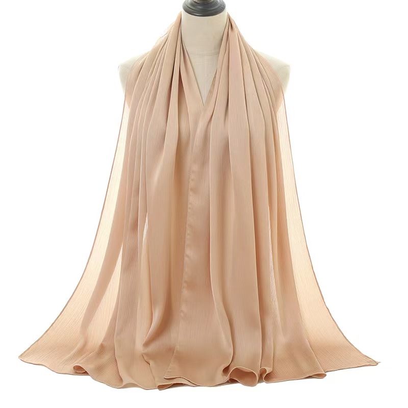 T1019 new satin crepe natural pleated scarf Malay Indonesia popular ethnic headscarf