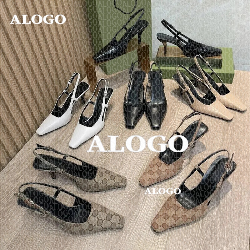 Slingbacks high heels shoes Lace up shallow cut shoes Slingback Sandals Mid Heel Black mesh crystals sparkling Print shoes Leather Ankle Strap