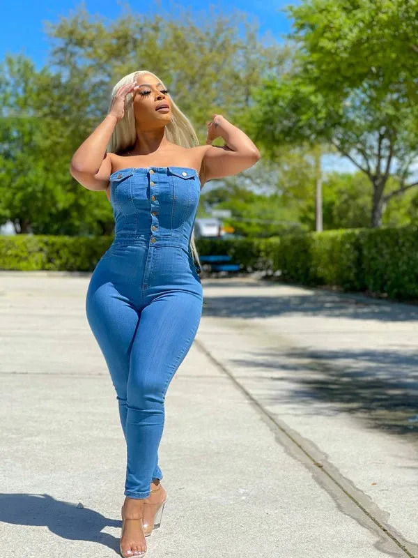 Summer Denim Stretch Jumpsuit Sexy Women Strapless Bodycon Blue Jeans Casual Overalls Rompers 250619
