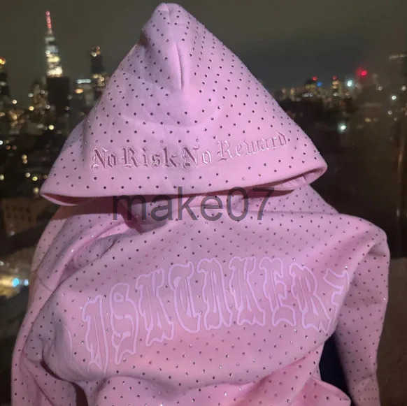 2025 European and American mens clothing printing dark hot diamond black series youth leisure trend long-sleeved hooded sweater J250620