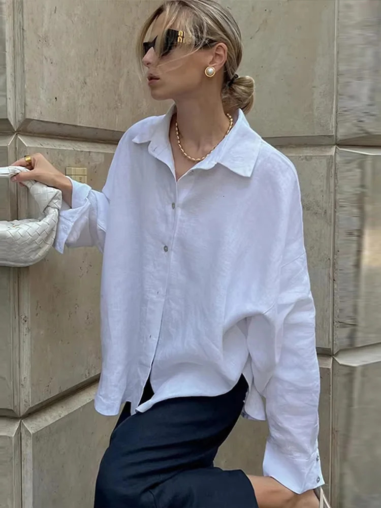 Fashion Loose Womens Shirts Long Sleeve Lapel Oversize Female Blouses 2025 Spring Summer Elegant Pink Cotton Linen Lady Shirts 250619