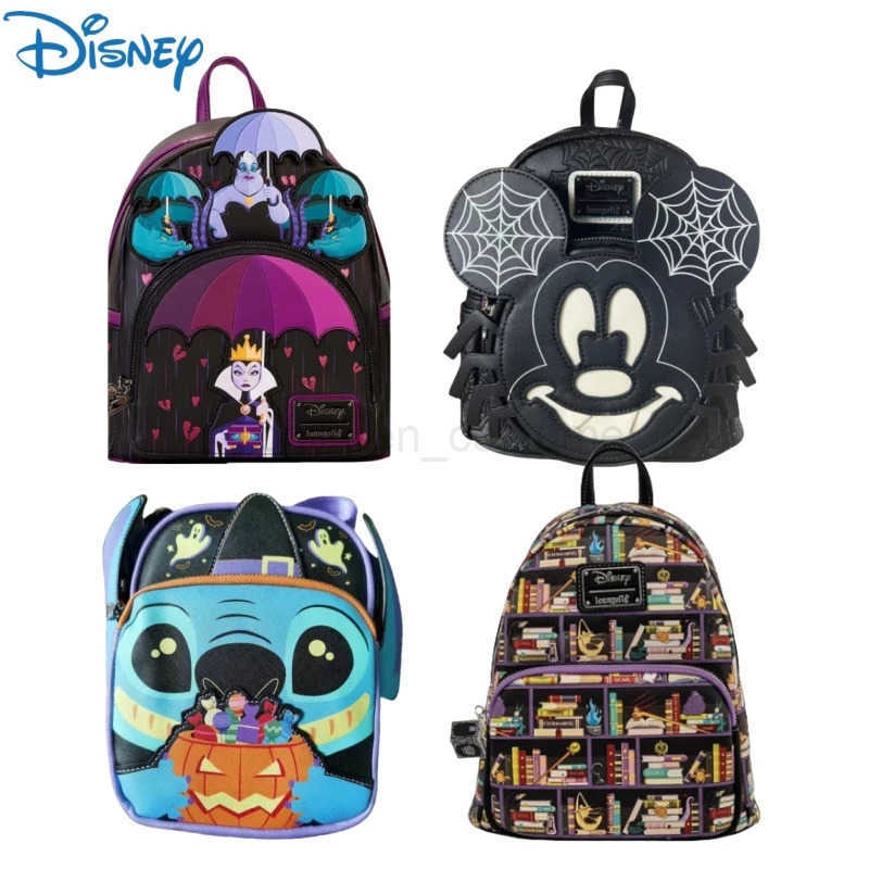 Disney Loungefly Stitch Mickey Mouse Sleeping Curse Pixar Up Double Strap Shoulder Bag Purse School Backpack Kids Gifts W250620
