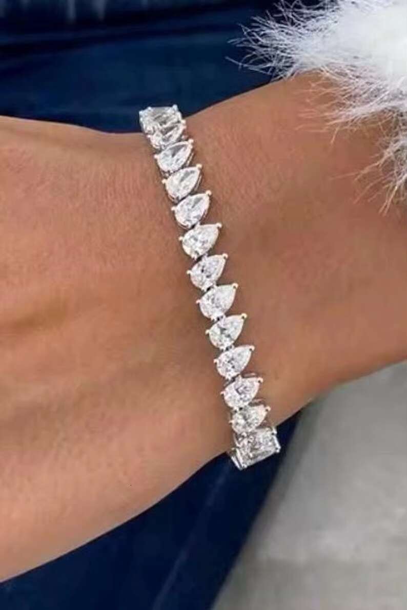 Vintage Style Pera Cut Eternity Tennis Moissanite Diamond Bracelet Beautiful Design for Weddings
